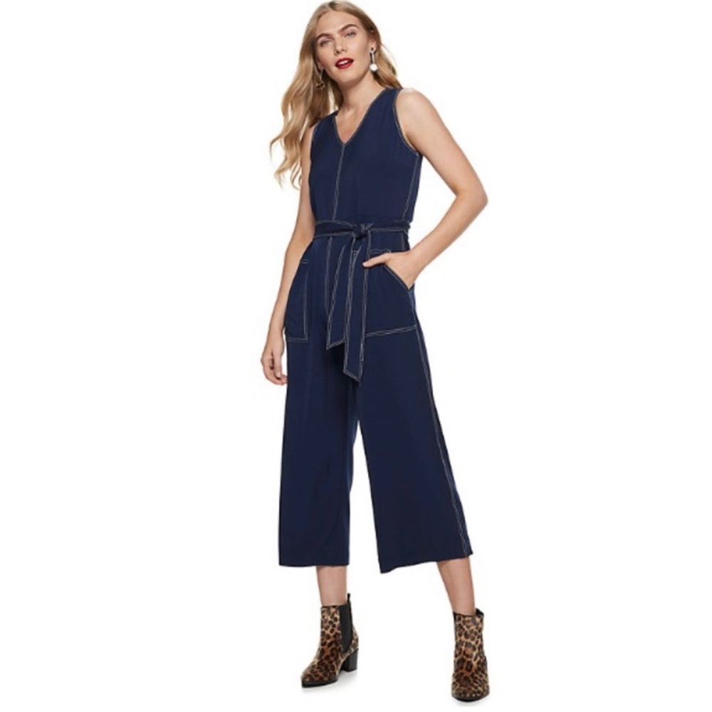 NWT Women's Nine West Contrast Stitch Sleeveless Jumpsuit